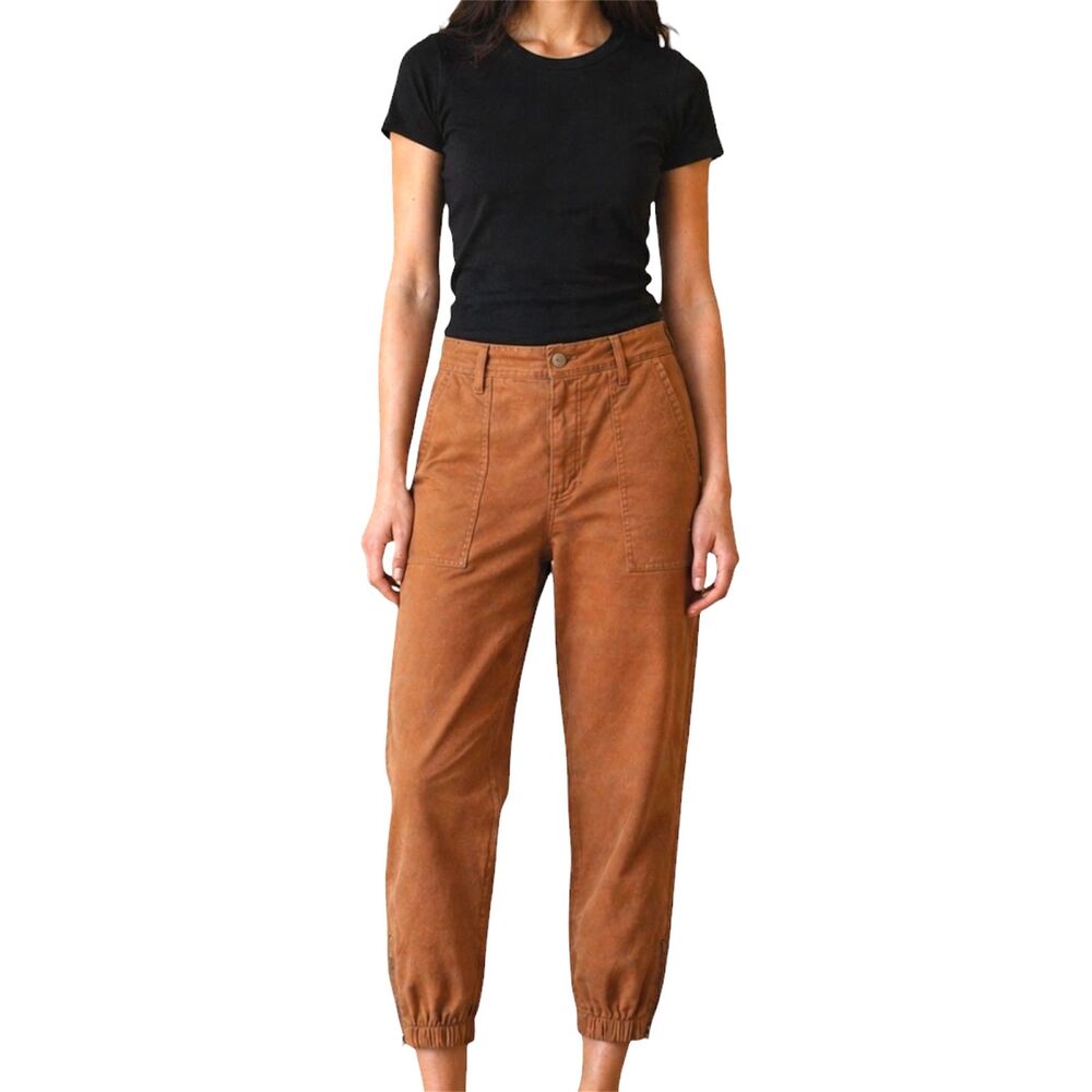 7 For All Mankind Darted Boyfriend Jogger Coated Rust Orange Crop Jeans Size 28